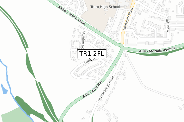 TR1 2FL map - large scale - OS Open Zoomstack (Ordnance Survey)