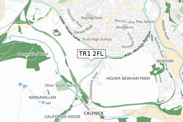 TR1 2FL map - small scale - OS Open Zoomstack (Ordnance Survey)