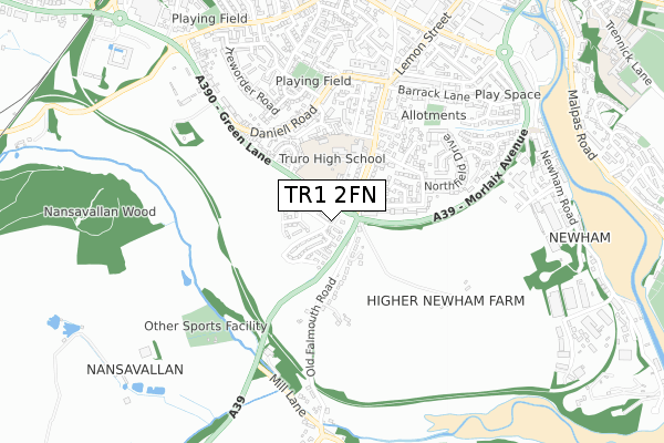 TR1 2FN map - small scale - OS Open Zoomstack (Ordnance Survey)