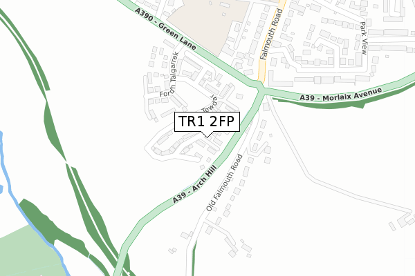 TR1 2FP map - large scale - OS Open Zoomstack (Ordnance Survey)