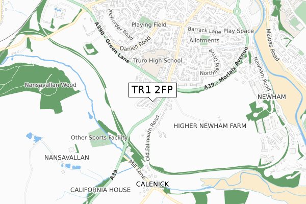 TR1 2FP map - small scale - OS Open Zoomstack (Ordnance Survey)