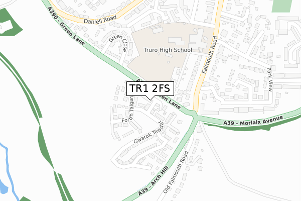 TR1 2FS map - large scale - OS Open Zoomstack (Ordnance Survey)