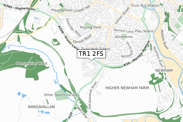 TR1 2FS map - small scale - OS Open Zoomstack (Ordnance Survey)