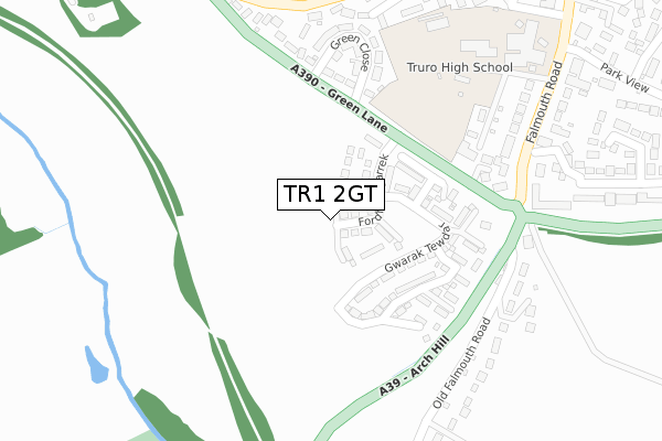 TR1 2GT map - large scale - OS Open Zoomstack (Ordnance Survey)