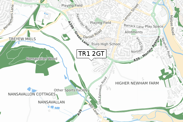 TR1 2GT map - small scale - OS Open Zoomstack (Ordnance Survey)