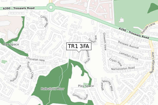 TR1 3FA map - large scale - OS Open Zoomstack (Ordnance Survey)