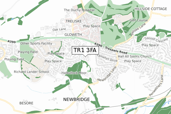 TR1 3FA map - small scale - OS Open Zoomstack (Ordnance Survey)