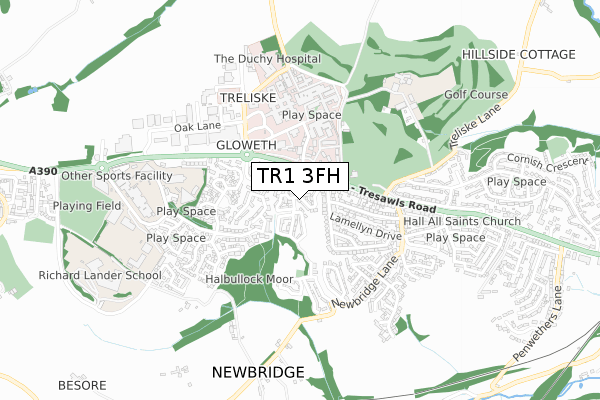 TR1 3FH map - small scale - OS Open Zoomstack (Ordnance Survey)