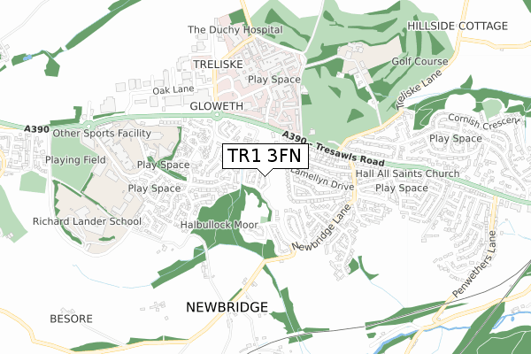 TR1 3FN map - small scale - OS Open Zoomstack (Ordnance Survey)