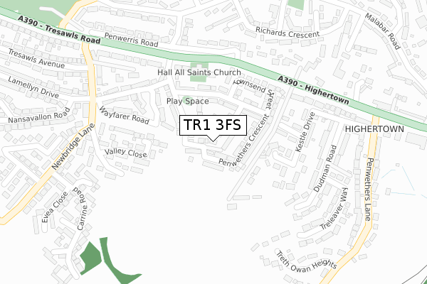 TR1 3FS map - large scale - OS Open Zoomstack (Ordnance Survey)
