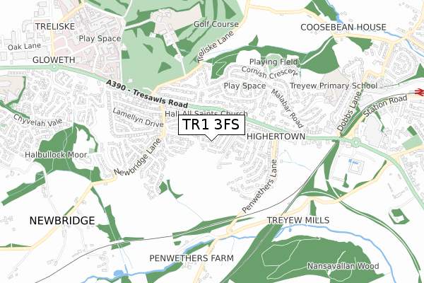 TR1 3FS map - small scale - OS Open Zoomstack (Ordnance Survey)