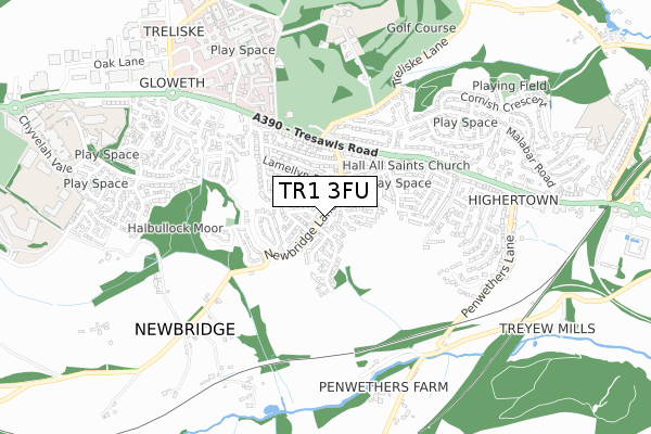TR1 3FU map - small scale - OS Open Zoomstack (Ordnance Survey)