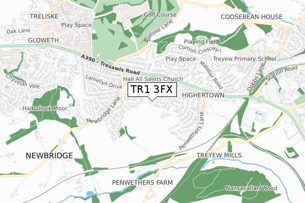 TR1 3FX map - small scale - OS Open Zoomstack (Ordnance Survey)