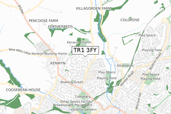 TR1 3FY map - small scale - OS Open Zoomstack (Ordnance Survey)