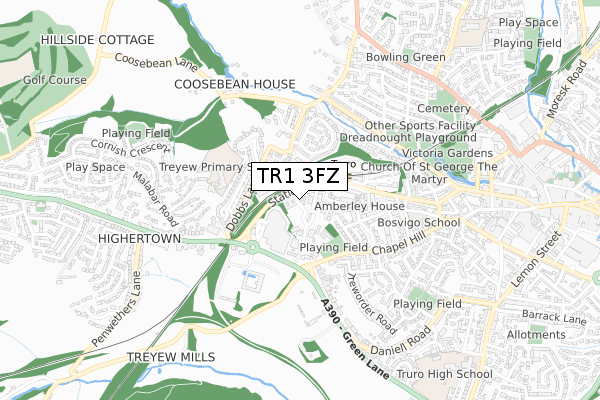 TR1 3FZ map - small scale - OS Open Zoomstack (Ordnance Survey)
