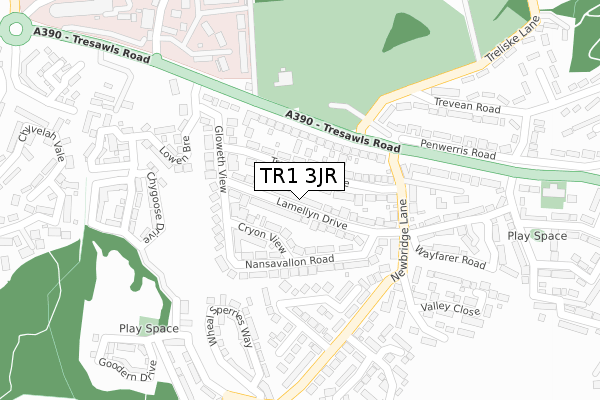 TR1 3JR map - large scale - OS Open Zoomstack (Ordnance Survey)