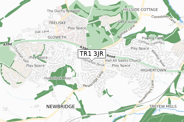 TR1 3JR map - small scale - OS Open Zoomstack (Ordnance Survey)