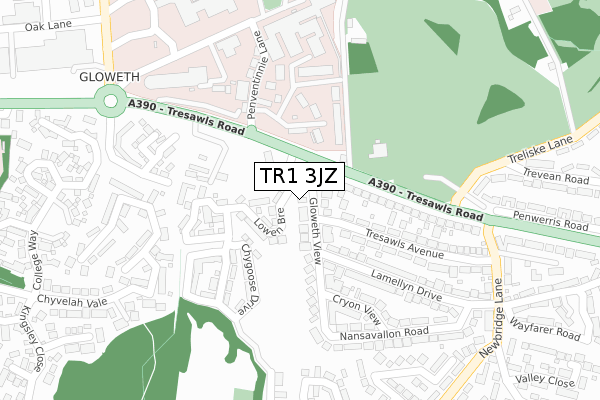 TR1 3JZ map - large scale - OS Open Zoomstack (Ordnance Survey)