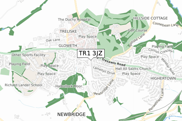 TR1 3JZ map - small scale - OS Open Zoomstack (Ordnance Survey)