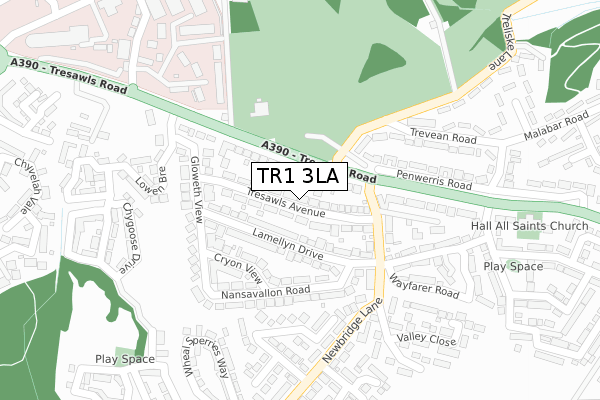 TR1 3LA map - large scale - OS Open Zoomstack (Ordnance Survey)