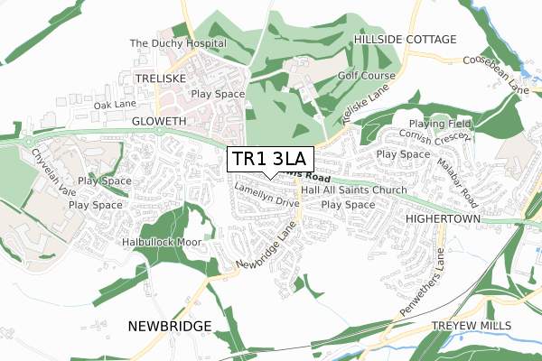 TR1 3LA map - small scale - OS Open Zoomstack (Ordnance Survey)