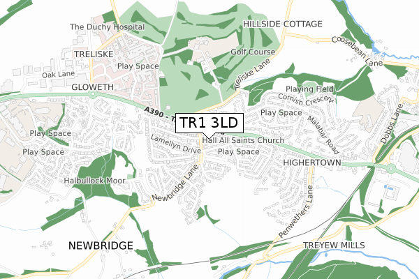 TR1 3LD map - small scale - OS Open Zoomstack (Ordnance Survey)