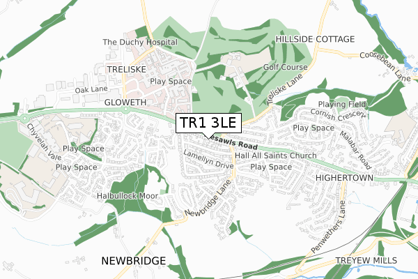 TR1 3LE map - small scale - OS Open Zoomstack (Ordnance Survey)