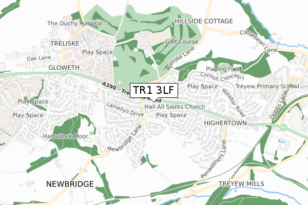 TR1 3LF map - small scale - OS Open Zoomstack (Ordnance Survey)