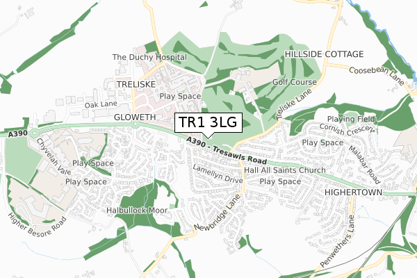 TR1 3LG map - small scale - OS Open Zoomstack (Ordnance Survey)