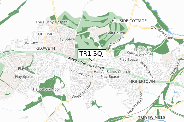 TR1 3QJ map - small scale - OS Open Zoomstack (Ordnance Survey)