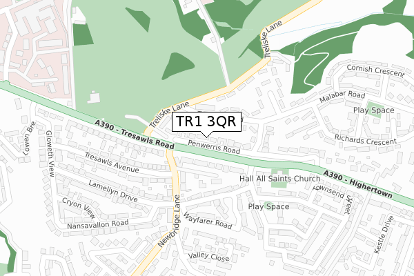 TR1 3QR map - large scale - OS Open Zoomstack (Ordnance Survey)