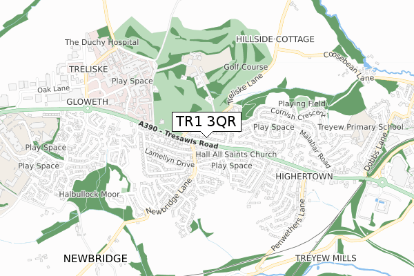 TR1 3QR map - small scale - OS Open Zoomstack (Ordnance Survey)