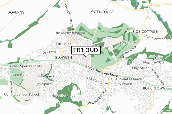 TR1 3UD map - small scale - OS Open Zoomstack (Ordnance Survey)