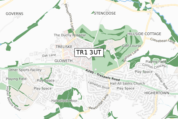 TR1 3UT map - small scale - OS Open Zoomstack (Ordnance Survey)
