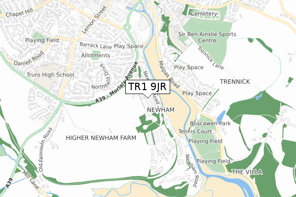 TR1 9JR map - small scale - OS Open Zoomstack (Ordnance Survey)