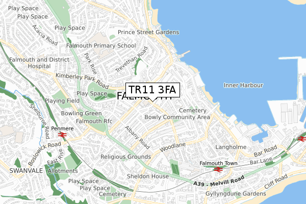 TR11 3FA map - small scale - OS Open Zoomstack (Ordnance Survey)