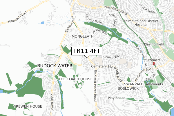 TR11 4FT map - small scale - OS Open Zoomstack (Ordnance Survey)