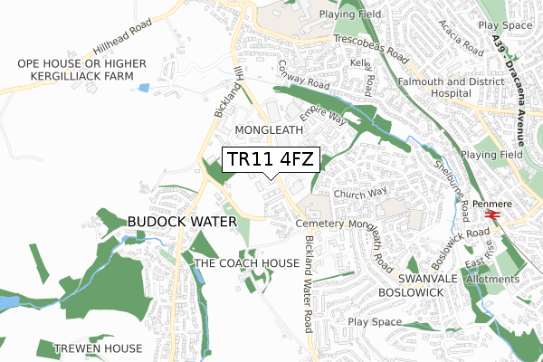 TR11 4FZ map - small scale - OS Open Zoomstack (Ordnance Survey)