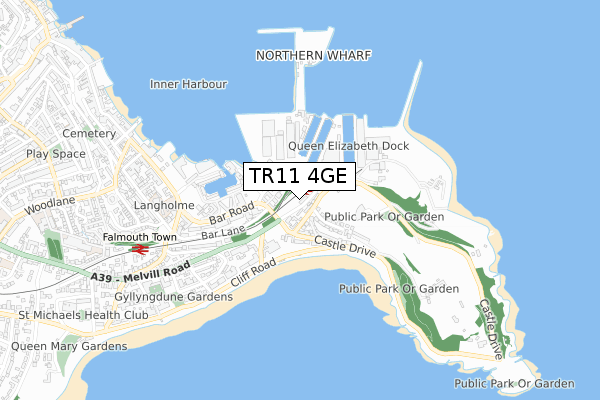 TR11 4GE map - small scale - OS Open Zoomstack (Ordnance Survey)