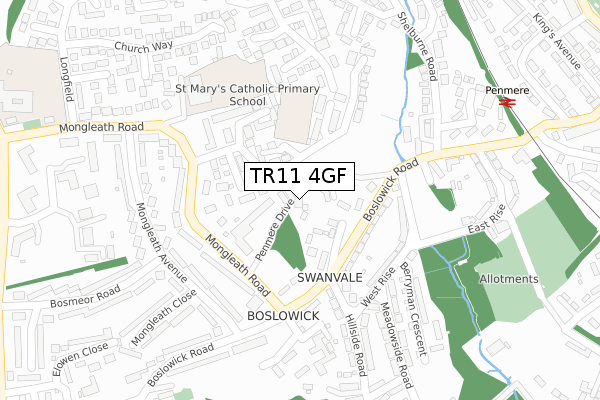 TR11 4GF map - large scale - OS Open Zoomstack (Ordnance Survey)