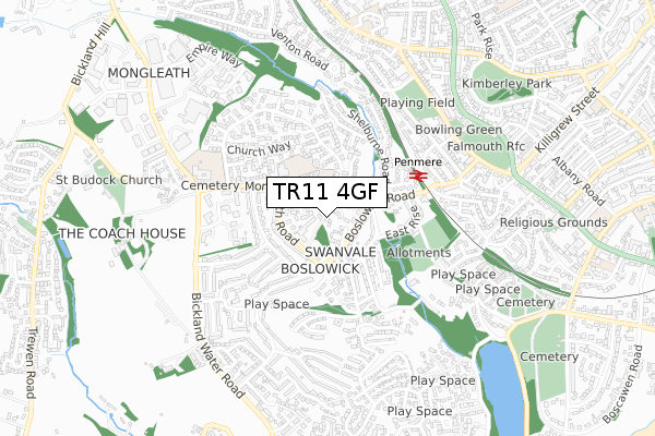 TR11 4GF map - small scale - OS Open Zoomstack (Ordnance Survey)