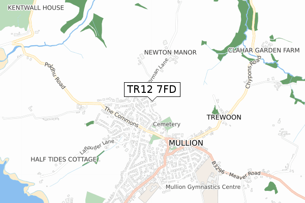 TR12 7FD map - small scale - OS Open Zoomstack (Ordnance Survey)