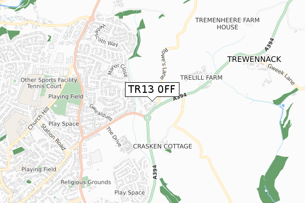 TR13 0FF map - small scale - OS Open Zoomstack (Ordnance Survey)