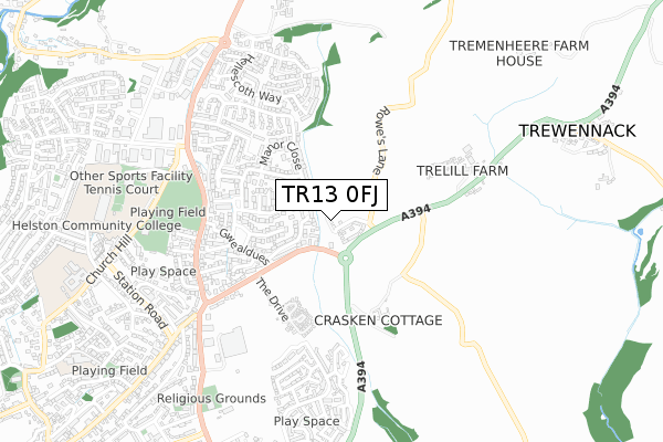 TR13 0FJ map - small scale - OS Open Zoomstack (Ordnance Survey) TR13 0FJ map - small scale - OS Open Zoomstack (Ordnance Survey)
