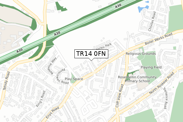 TR14 0FN map - large scale - OS Open Zoomstack (Ordnance Survey)