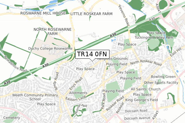 TR14 0FN map - small scale - OS Open Zoomstack (Ordnance Survey)