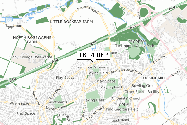 TR14 0FP map - small scale - OS Open Zoomstack (Ordnance Survey)
