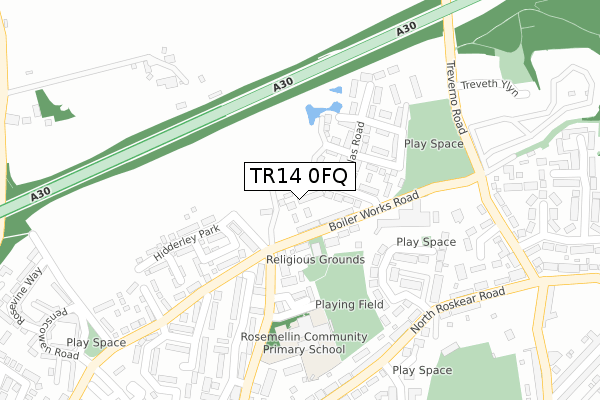 TR14 0FQ map - large scale - OS Open Zoomstack (Ordnance Survey)