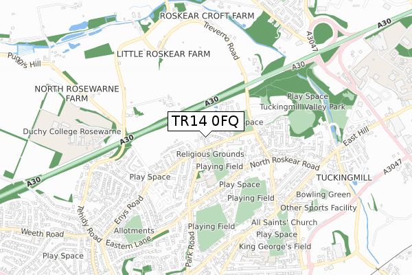 TR14 0FQ map - small scale - OS Open Zoomstack (Ordnance Survey)