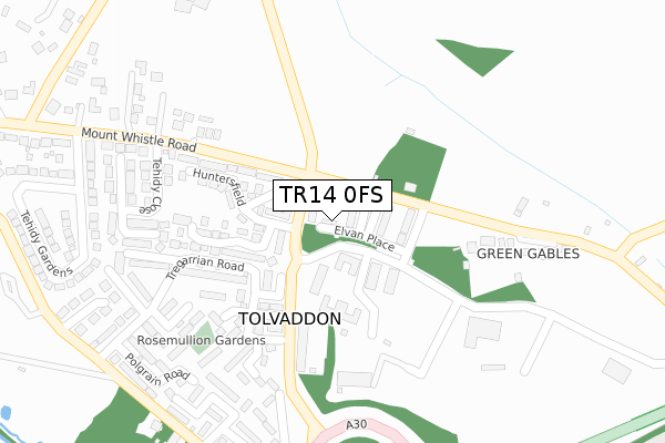 TR14 0FS map - large scale - OS Open Zoomstack (Ordnance Survey)